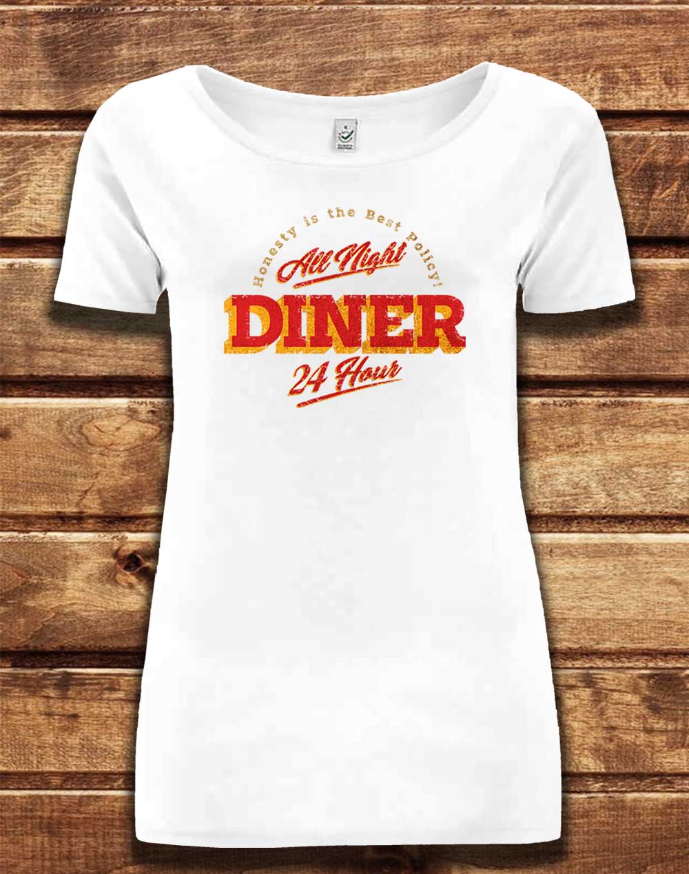 White - DELUXE 24 Hour Diner Organic Scoop Neck T-Shirt
