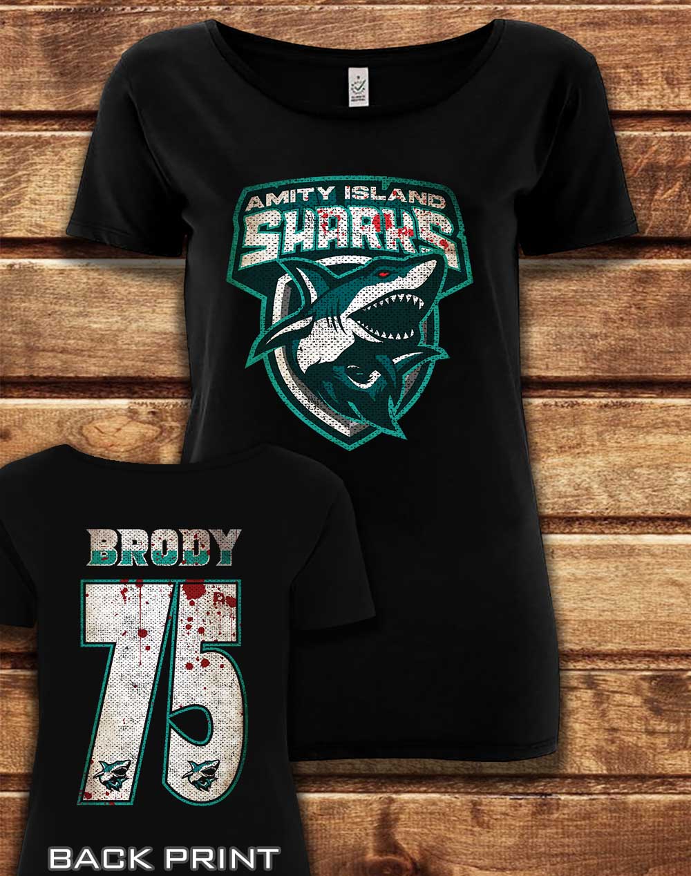 Black - DELUXE Amity Island Sharks Organic Scoop Neck T-Shirt