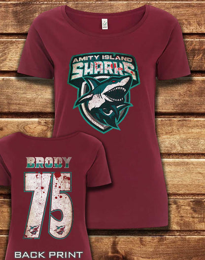 Burgundy - DELUXE Amity Island Sharks Organic Scoop Neck T-Shirt
