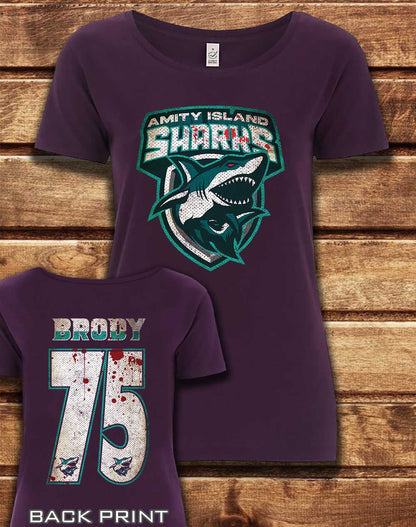 Eggplant - DELUXE Amity Island Sharks Organic Scoop Neck T-Shirt