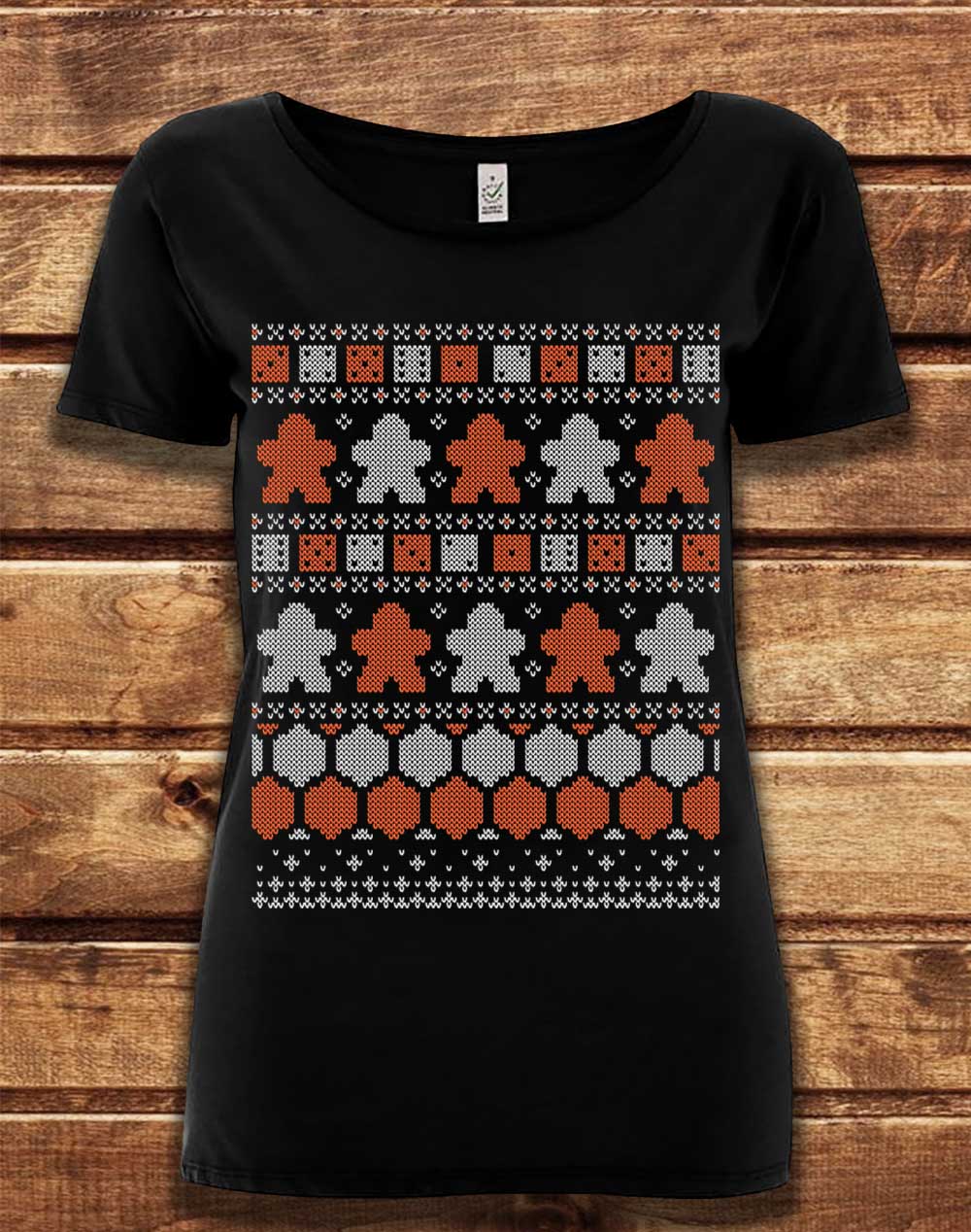 Black - DELUXE Board Game Pieces Christmas Knit-Look Organic Scoop Neck T-Shirt