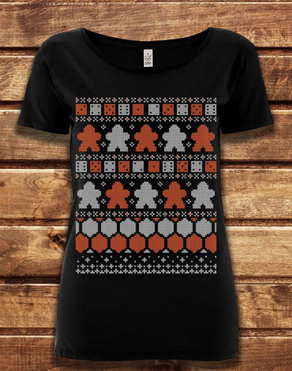 Black - DELUXE Board Game Pieces Christmas Knit-Look Organic Scoop Neck T-Shirt