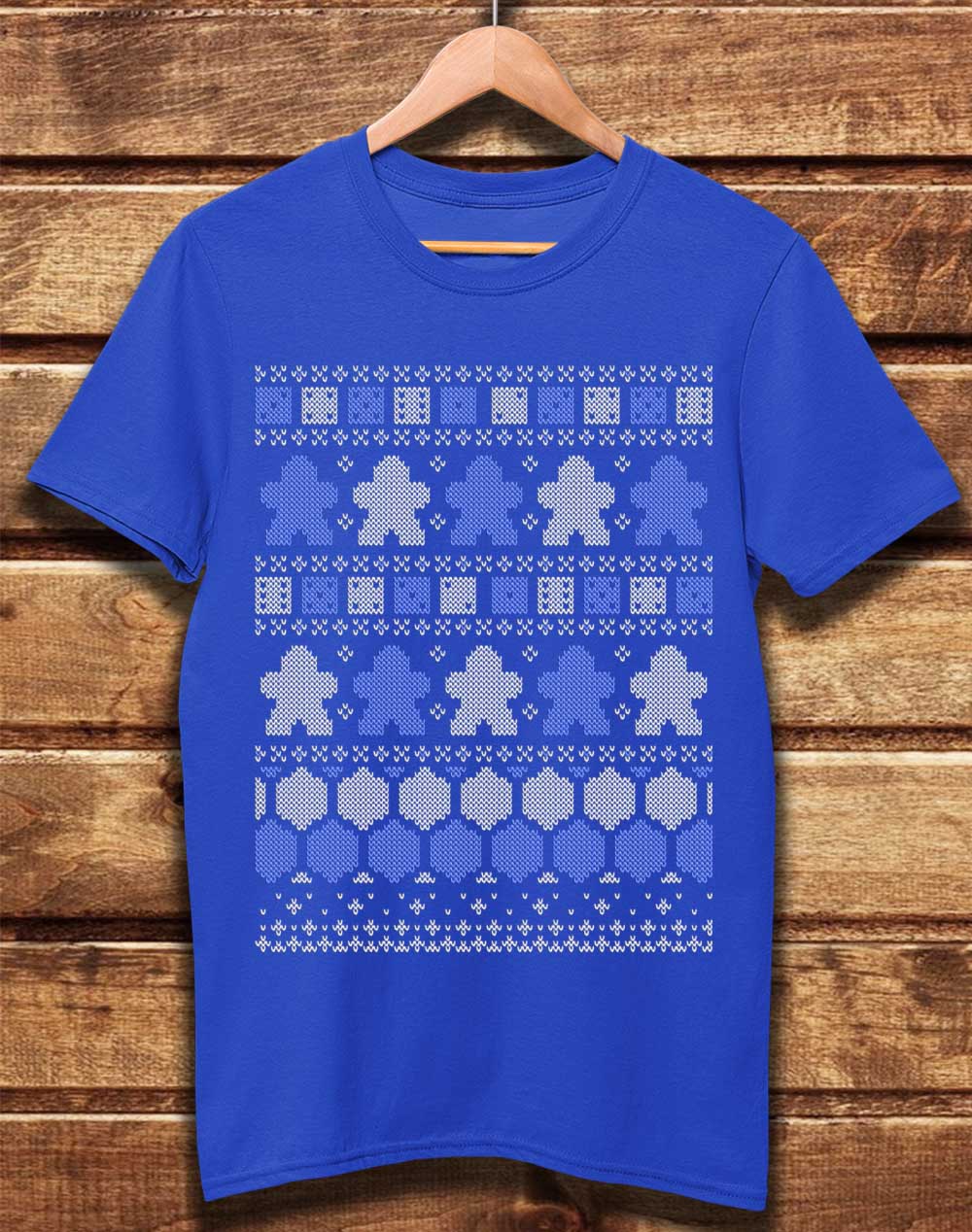 Bright Blue - DELUXE Board Game Pieces Christmas Knit-Look Organic Cotton T-Shirt