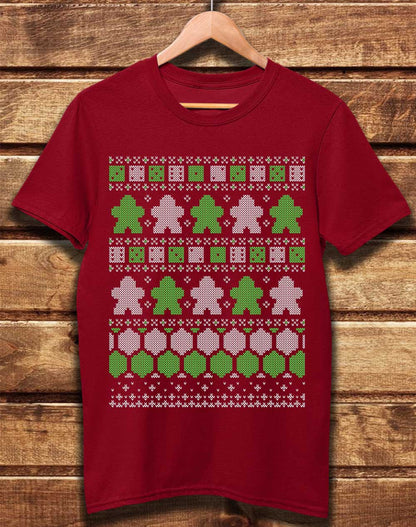 Burgundy - DELUXE Board Game Pieces Christmas Knit-Look Organic Cotton T-Shirt