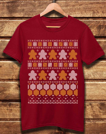 Dark Red - DELUXE Board Game Pieces Christmas Knit-Look Organic Cotton T-Shirt