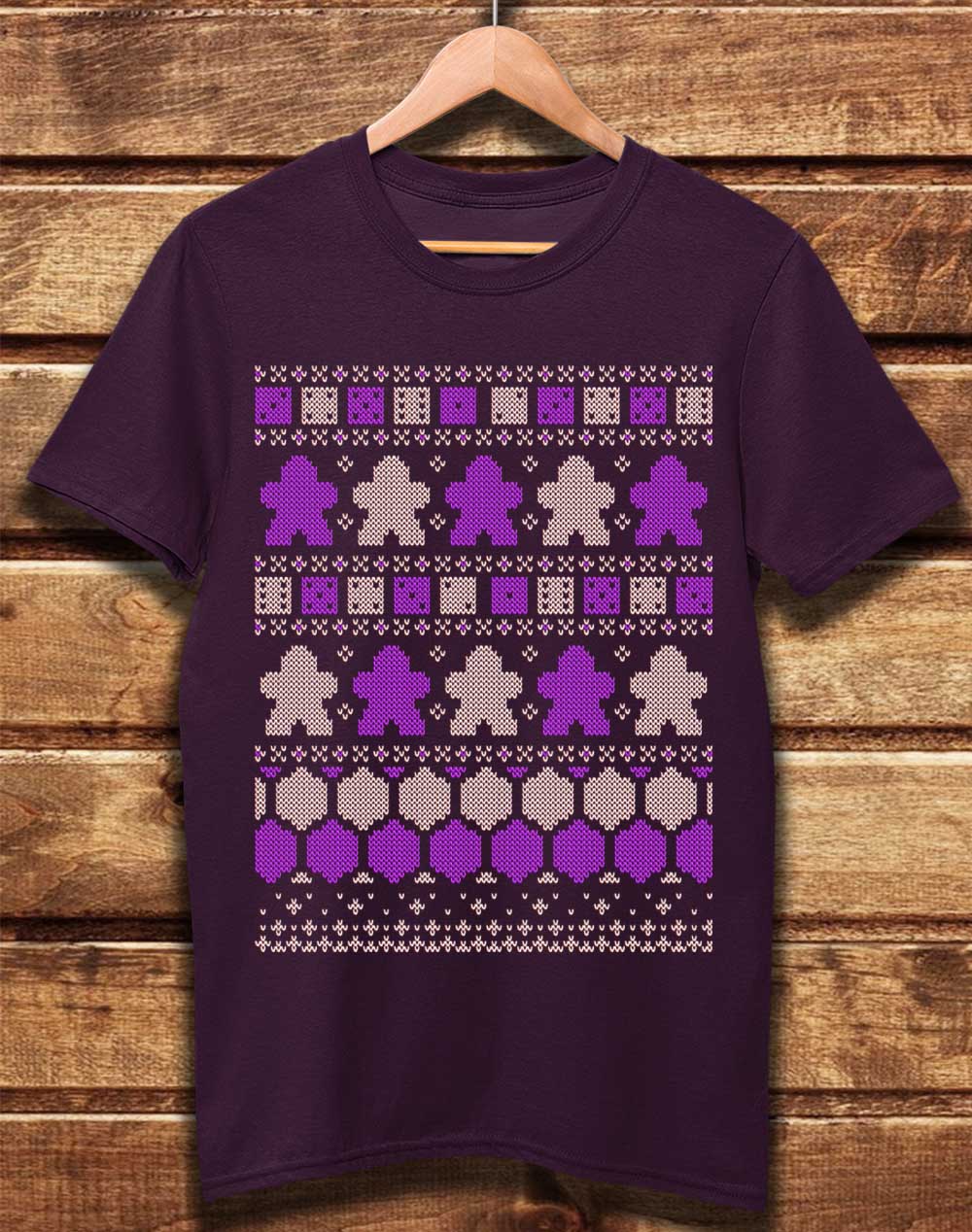 Eggplant - DELUXE Board Game Pieces Christmas Knit-Look Organic Cotton T-Shirt