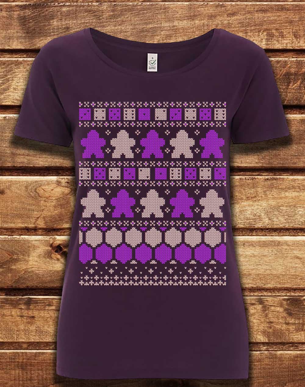 Eggplant - DELUXE Board Game Pieces Christmas Knit-Look Organic Scoop Neck T-Shirt