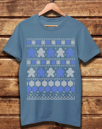 Faded Denim - DELUXE Board Game Pieces Christmas Knit-Look Organic Cotton T-Shirt