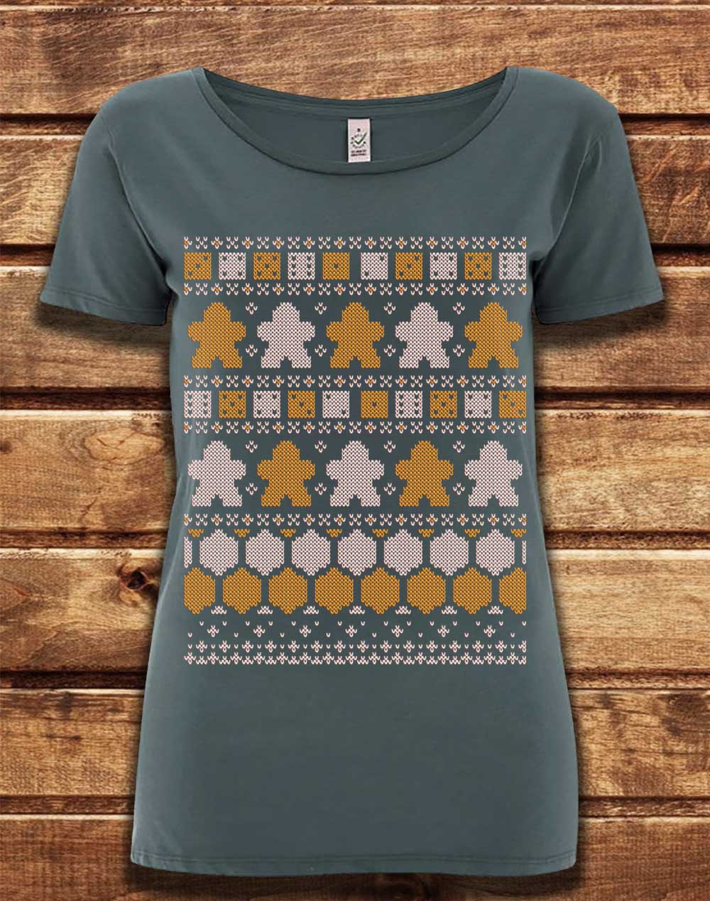 Light Charcoal - DELUXE Board Game Pieces Christmas Knit-Look Organic Scoop Neck T-Shirt