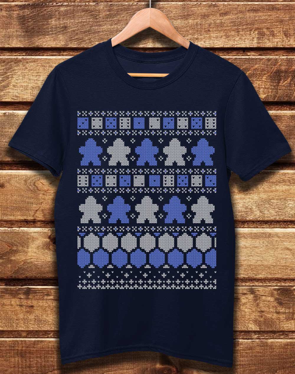 Navy - DELUXE Board Game Pieces Christmas Knit-Look Organic Cotton T-Shirt