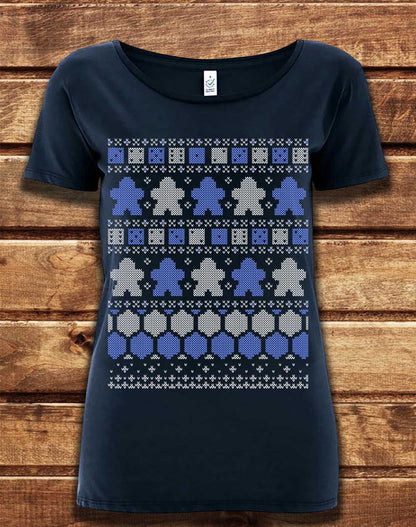 Navy - DELUXE Board Game Pieces Christmas Knit-Look Organic Scoop Neck T-Shirt
