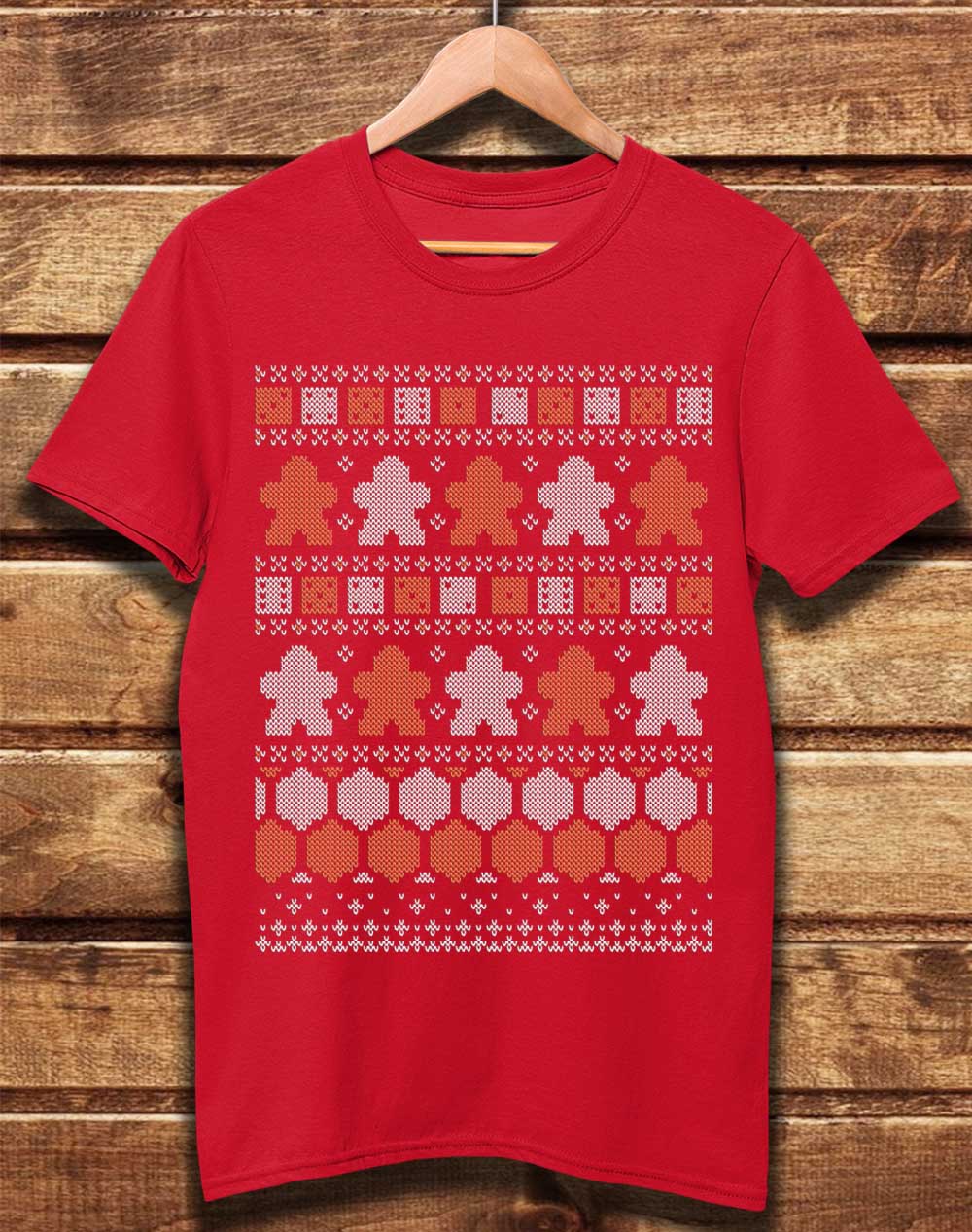 Red - DELUXE Board Game Pieces Christmas Knit-Look Organic Cotton T-Shirt
