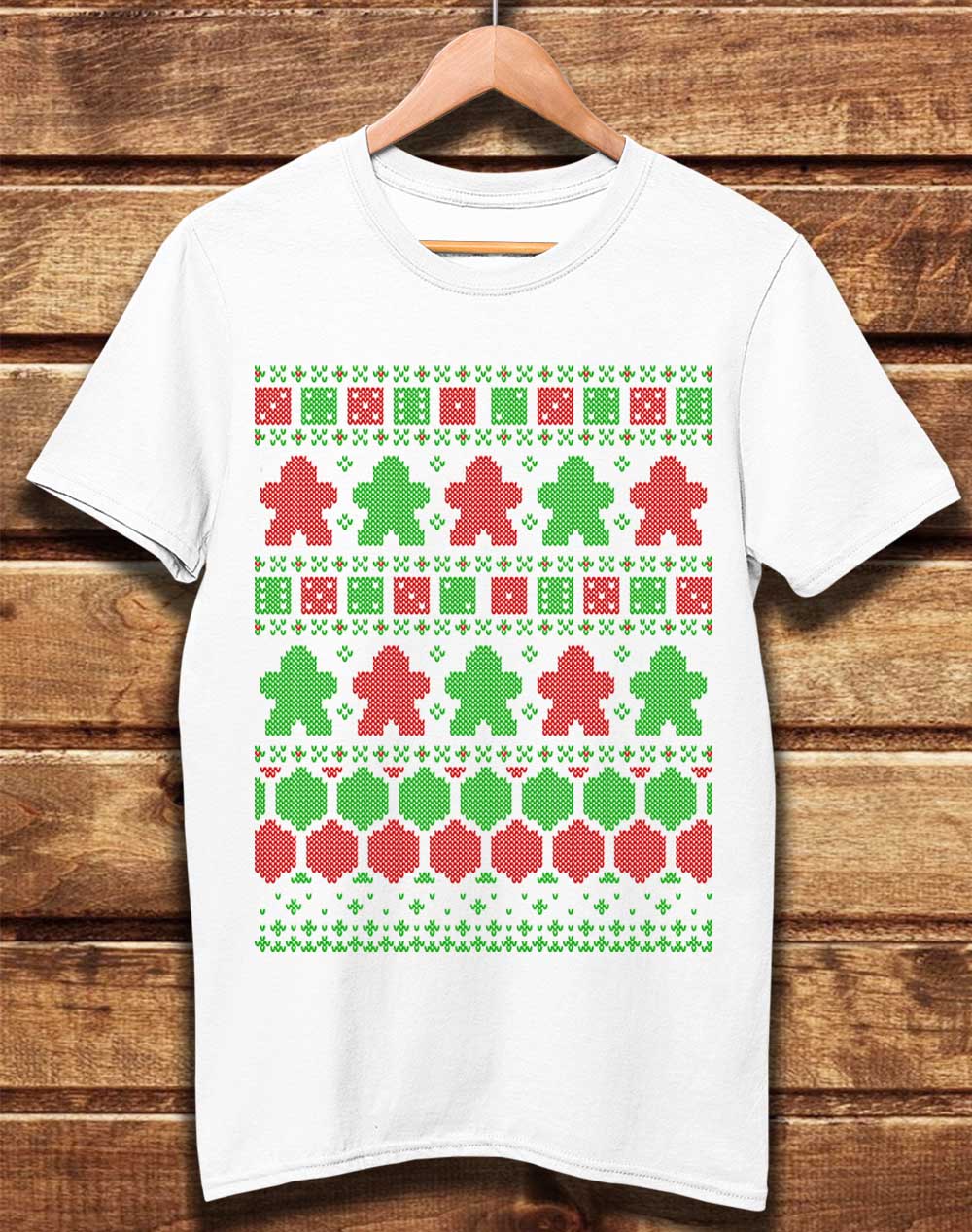 White - DELUXE Board Game Pieces Christmas Knit-Look Organic Cotton T-Shirt