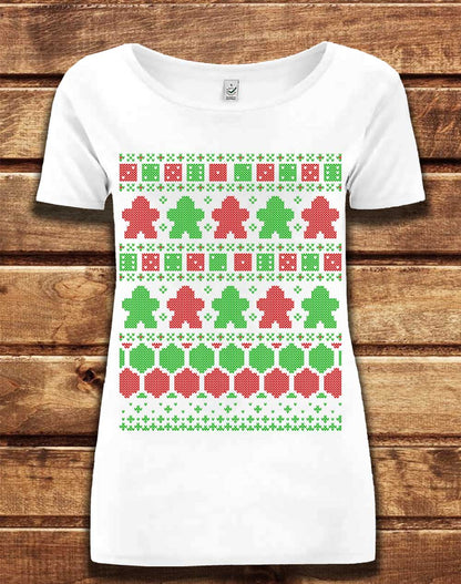 White - DELUXE Board Game Pieces Christmas Knit-Look Organic Scoop Neck T-Shirt
