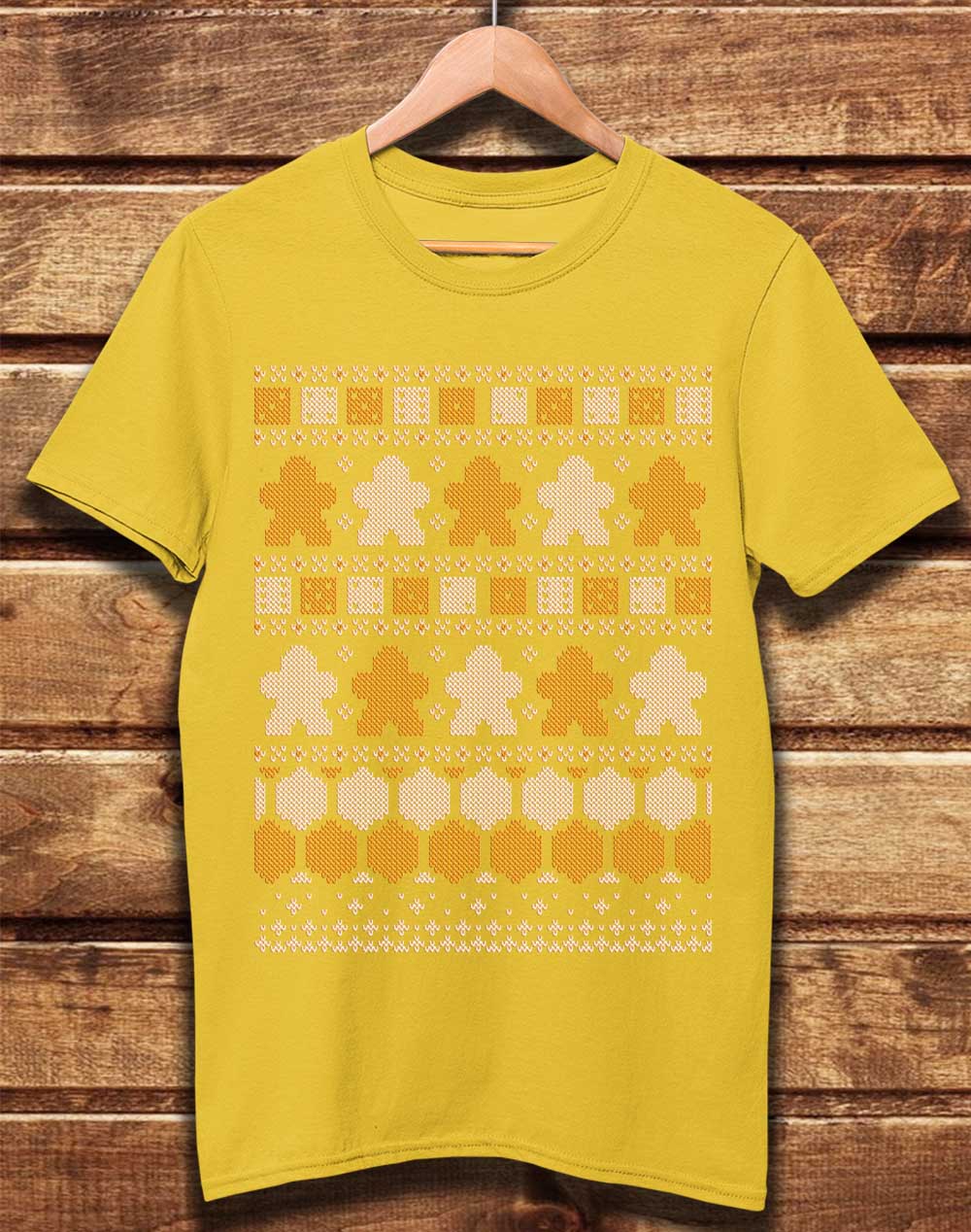 Yellow - DELUXE Board Game Pieces Christmas Knit-Look Organic Cotton T-Shirt
