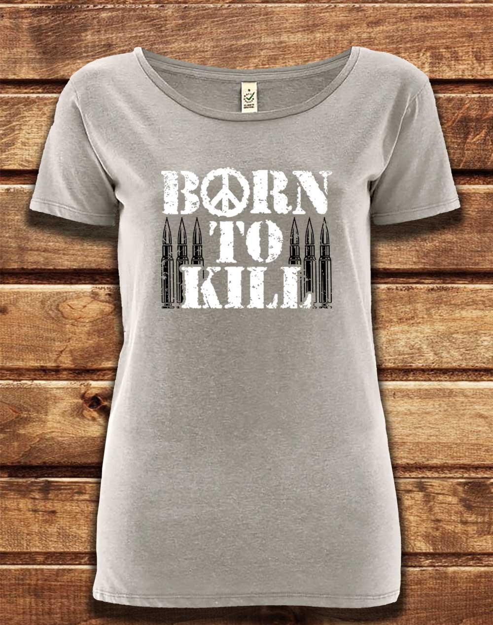 Melange Grey - DELUXE Born to Kill Peace Sign Organic Scoop Neck T-Shirt