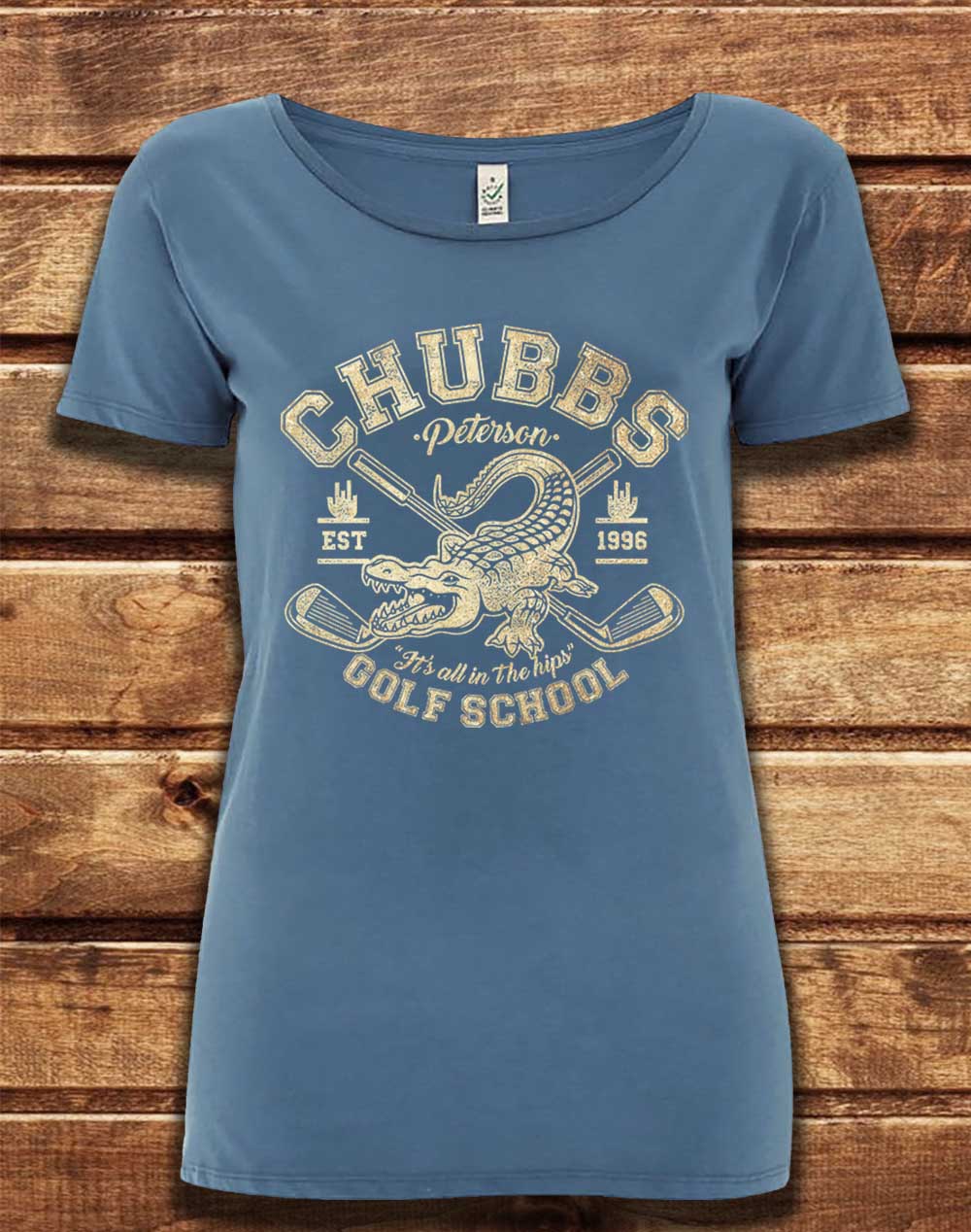 Faded Denim - DELUXE Chubb's Golf School 1996 Organic Scoop Neck T-Shirt