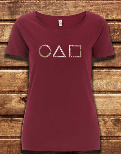 Burgundy - DELUXE Circle Triangle Square Organic Scoop Neck T-Shirt