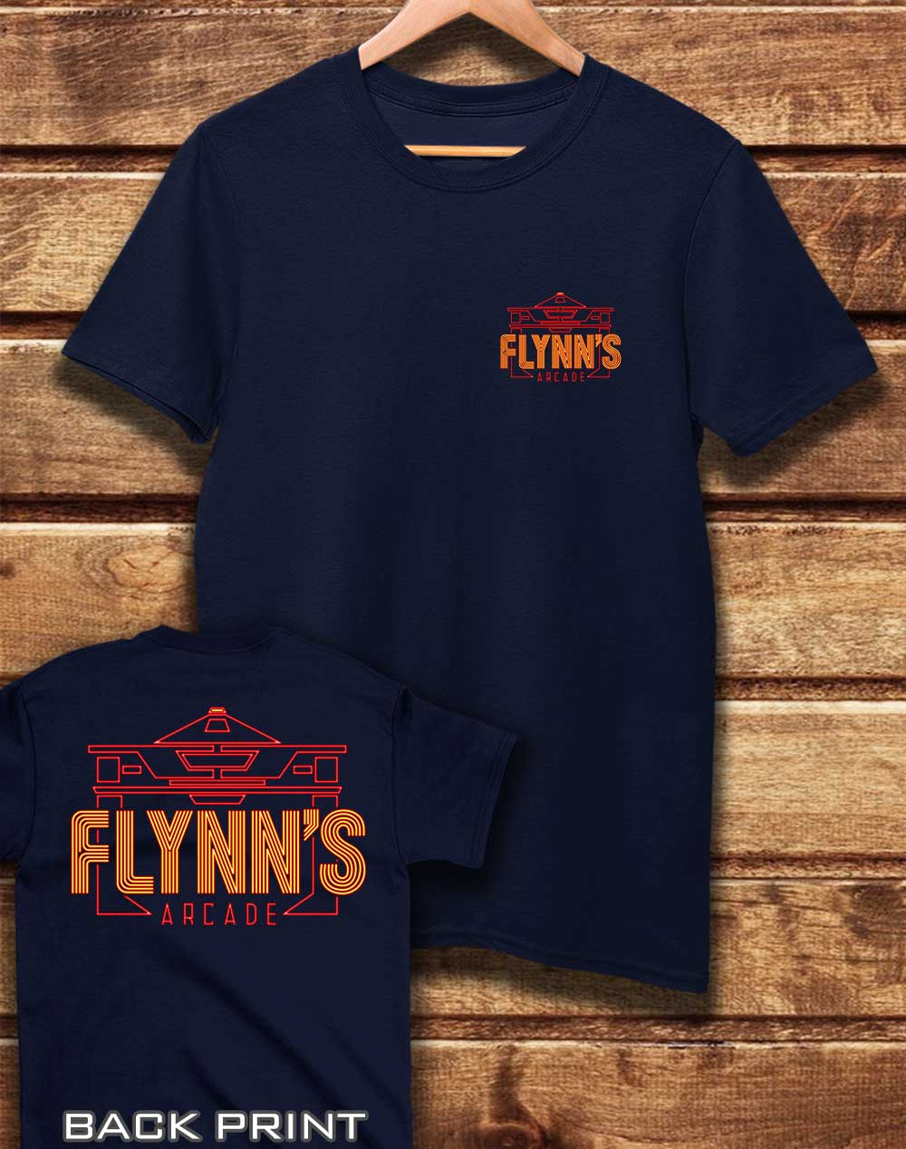 Navy - DELUXE Flynn's Arcade with Back Print Organic Cotton T-Shirt