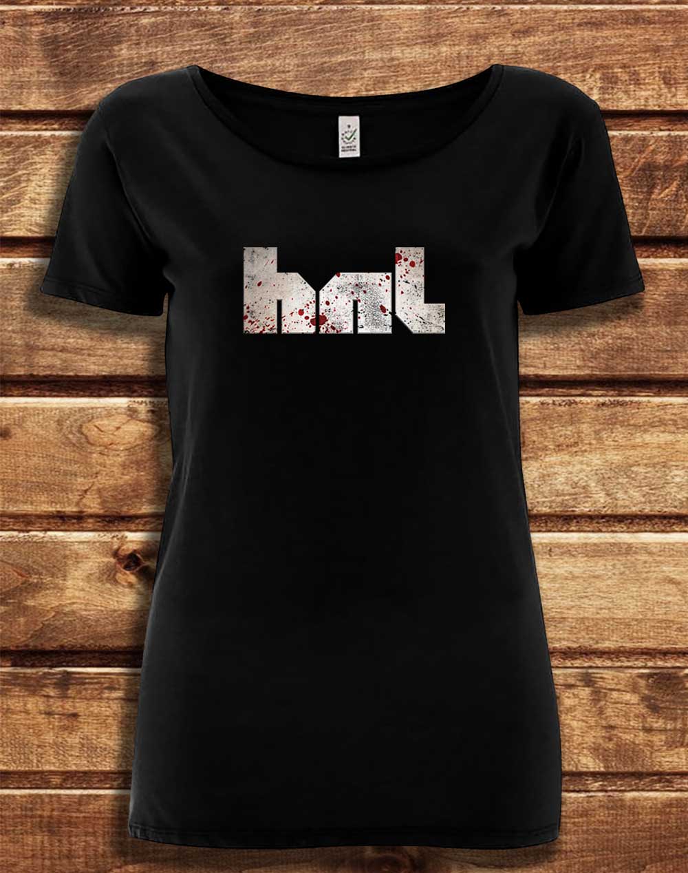 Black - DELUXE HNL Distressed Bloddy Logo Organic Scoop Neck T-Shirt