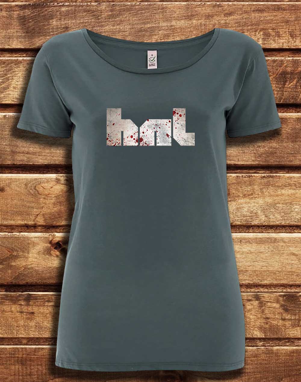 Light Charcoal - DELUXE HNL Distressed Bloddy Logo Organic Scoop Neck T-Shirt