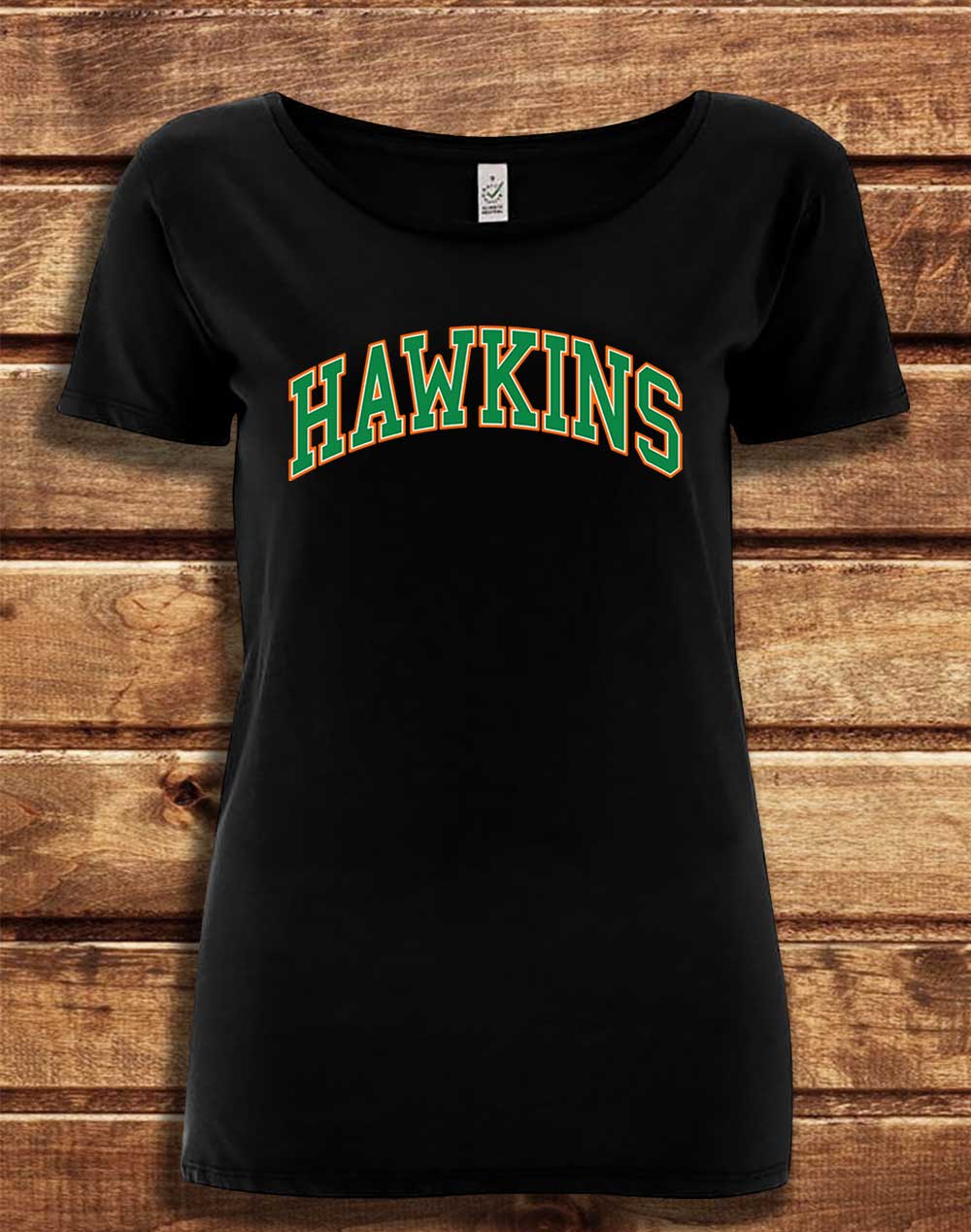 Black - DELUXE Hawkins High Arched Logo Organic Scoop Neck T-Shirt