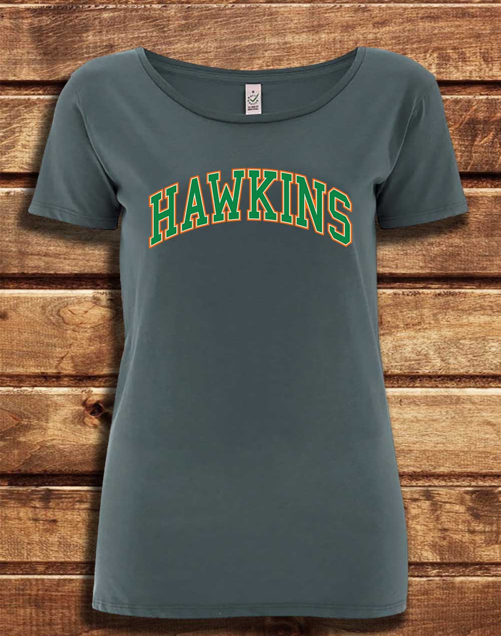 Light Charcoal - DELUXE Hawkins High Arched Logo Organic Scoop Neck T-Shirt