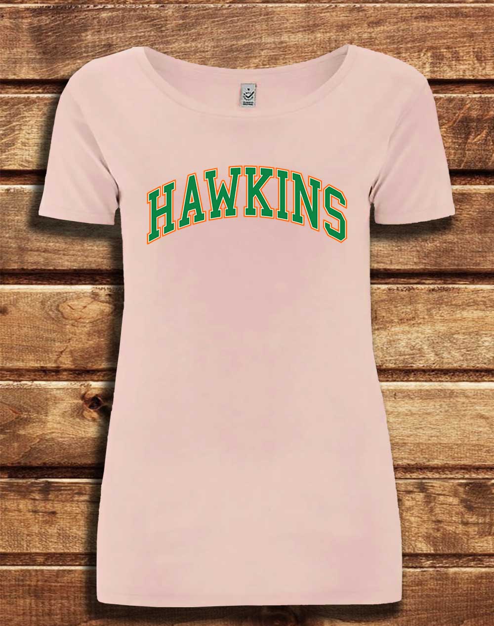 Light Pink - DELUXE Hawkins High Arched Logo Organic Scoop Neck T-Shirt