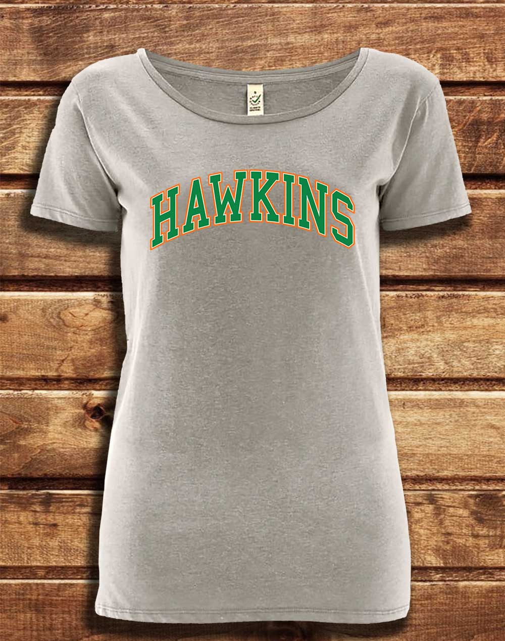 Melange Grey - DELUXE Hawkins High Arched Logo Organic Scoop Neck T-Shirt