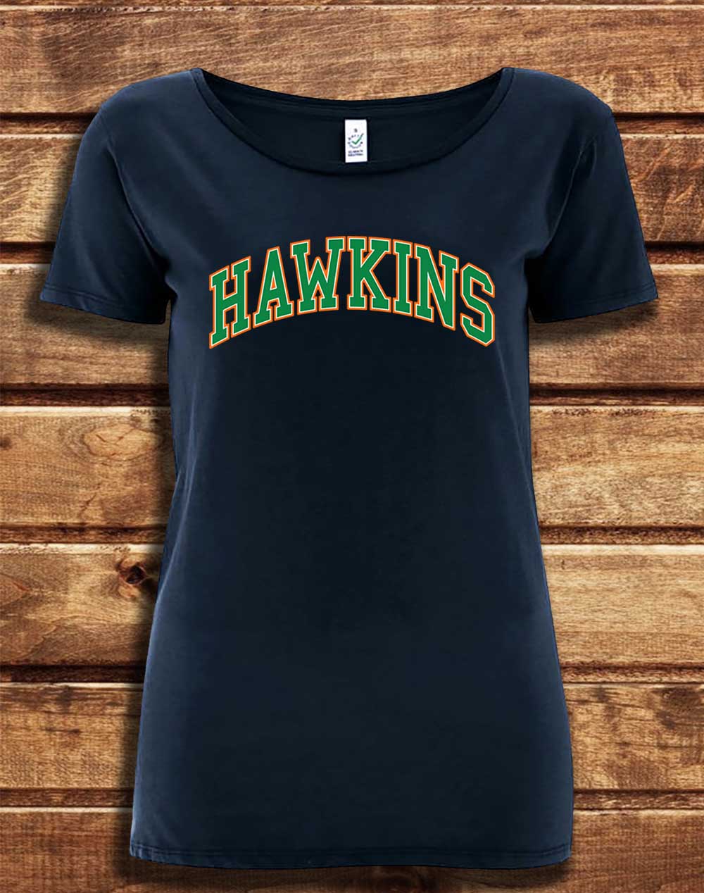 Navy - DELUXE Hawkins High Arched Logo Organic Scoop Neck T-Shirt