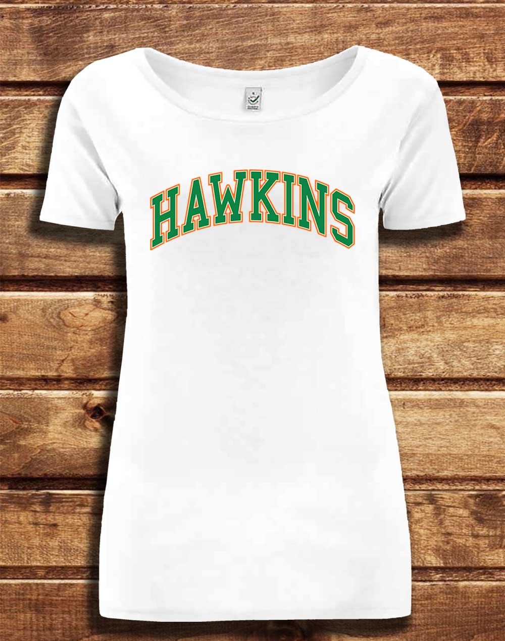White - DELUXE Hawkins High Arched Logo Organic Scoop Neck T-Shirt