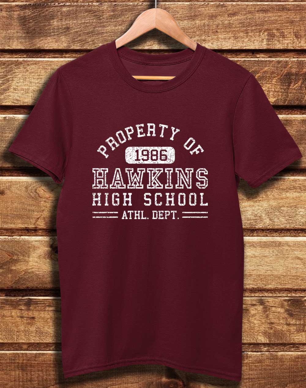 Burgundy - DELUXE Hawkins High School Athletics 1986 Organic Cotton T-Shirt