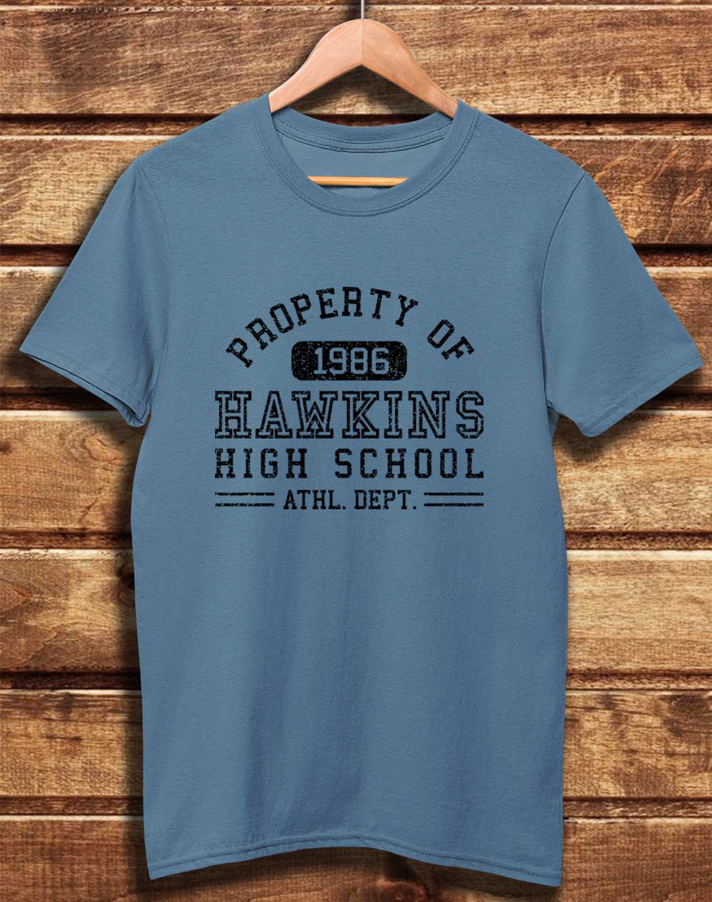 Faded Denim - DELUXE Hawkins High School Athletics 1986 Organic Cotton T-Shirt