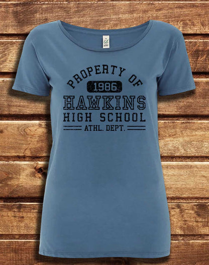 Faded Denim - DELUXE Hawkins High School Athletics 1986 Organic Scoop Neck T-Shirt