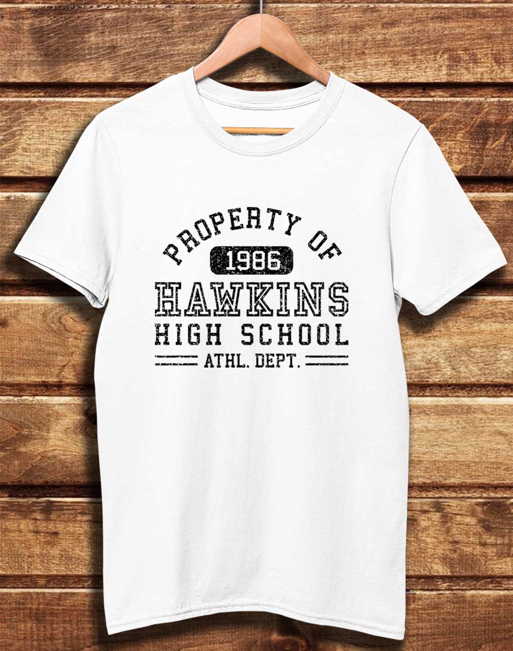 White - DELUXE Hawkins High School Athletics 1986 Organic Cotton T-Shirt