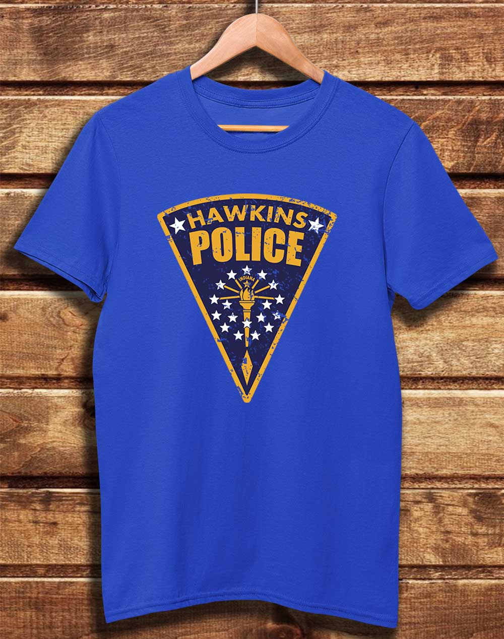 Bright Blue - DELUXE Hawkins Police Shield Logo Organic Cotton T-Shirt