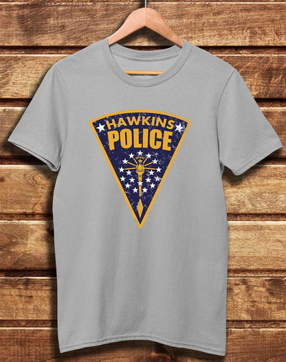 Light Grey - DELUXE Hawkins Police Shield Logo Organic Cotton T-Shirt