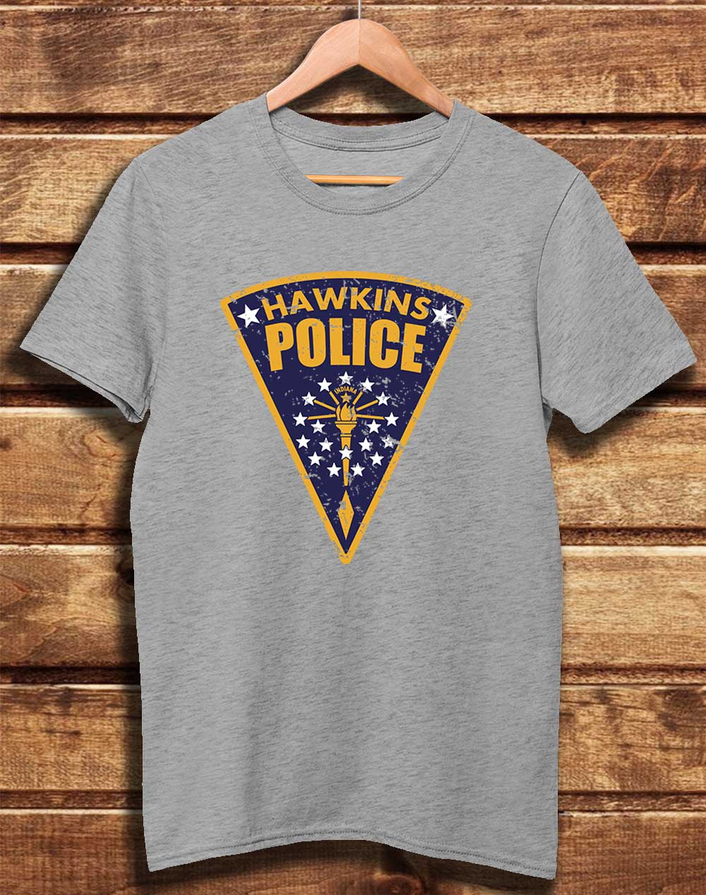 Melange Grey - DELUXE Hawkins Police Shield Logo Organic Cotton T-Shirt