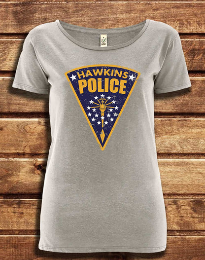 Melange Grey - DELUXE Hawkins Police Shield Logo Organic Scoop Neck T-Shirt