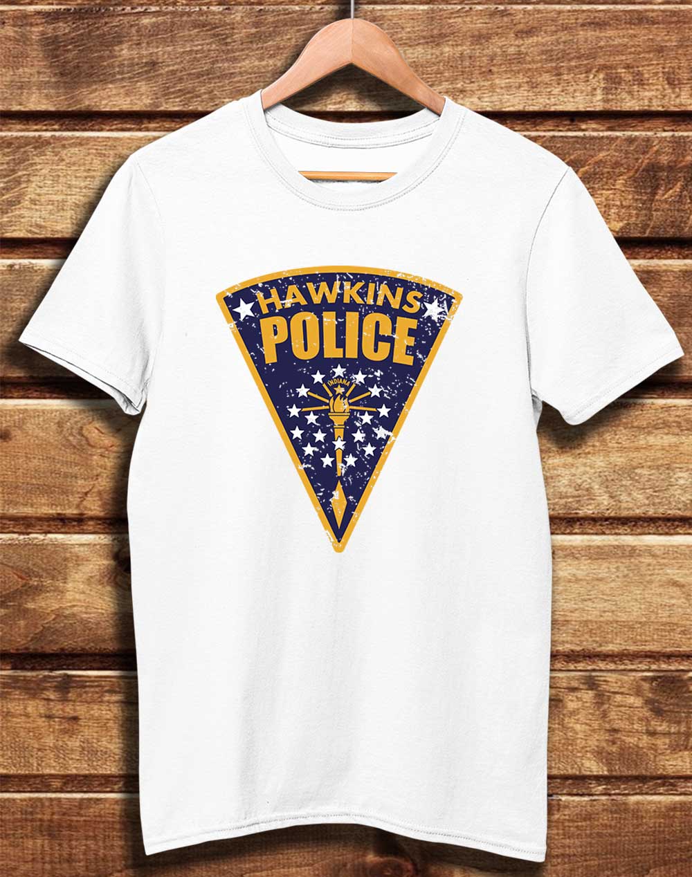 White - DELUXE Hawkins Police Shield Logo Organic Cotton T-Shirt