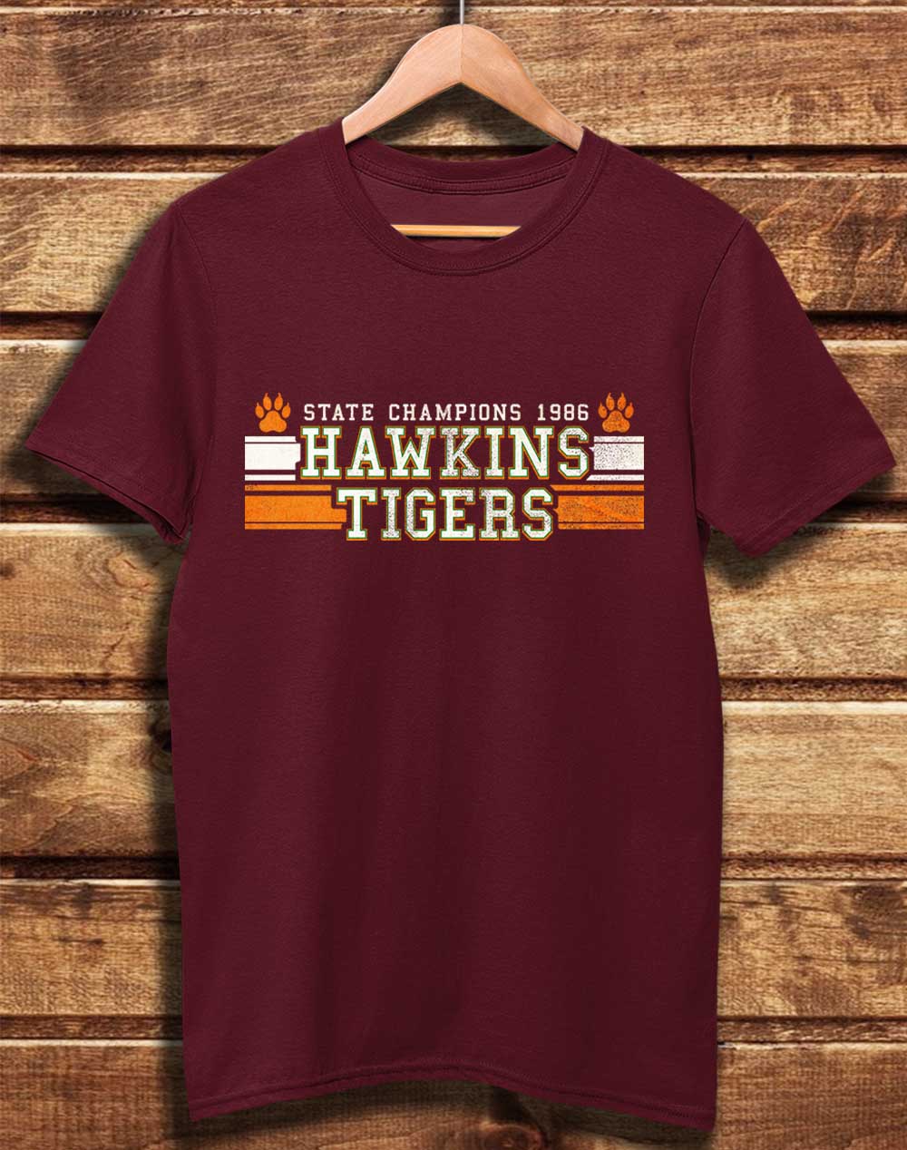 Burgundy - DELUXE Hawkins Tigers State Champs 1986 Organic Cotton T-Shirt