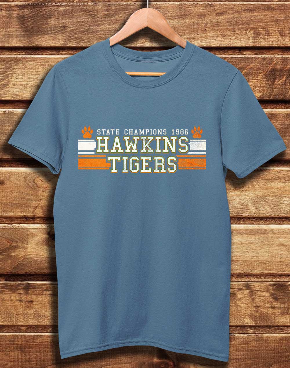 Faded Denim - DELUXE Hawkins Tigers State Champs 1986 Organic Cotton T-Shirt