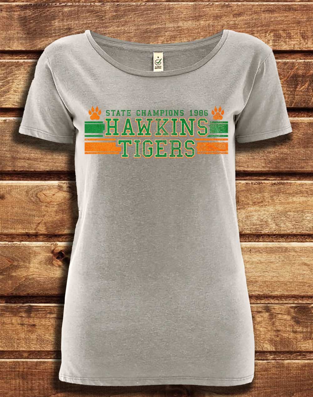 Melange Grey - DELUXE Hawkins Tigers State Champs 1986 Organic Scoop Neck T-Shirt