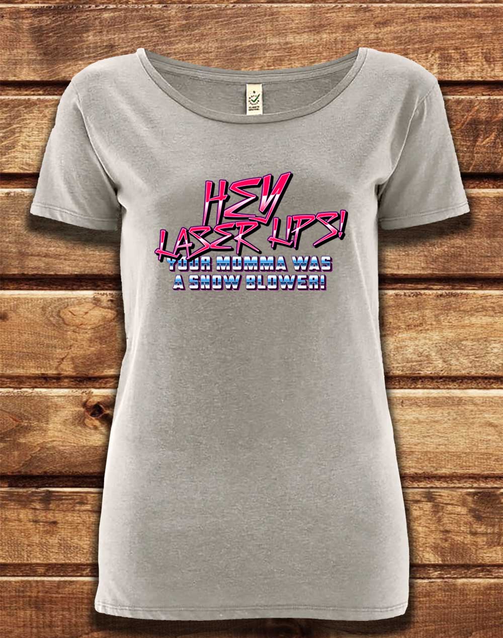 Melange Grey - DELUXE Hey Laser Lips Organic Scoop Neck T-Shirt