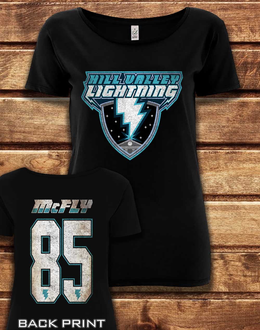 Black - DELUXE Hill Valley Lightning Organic Scoop Neck T-Shirt