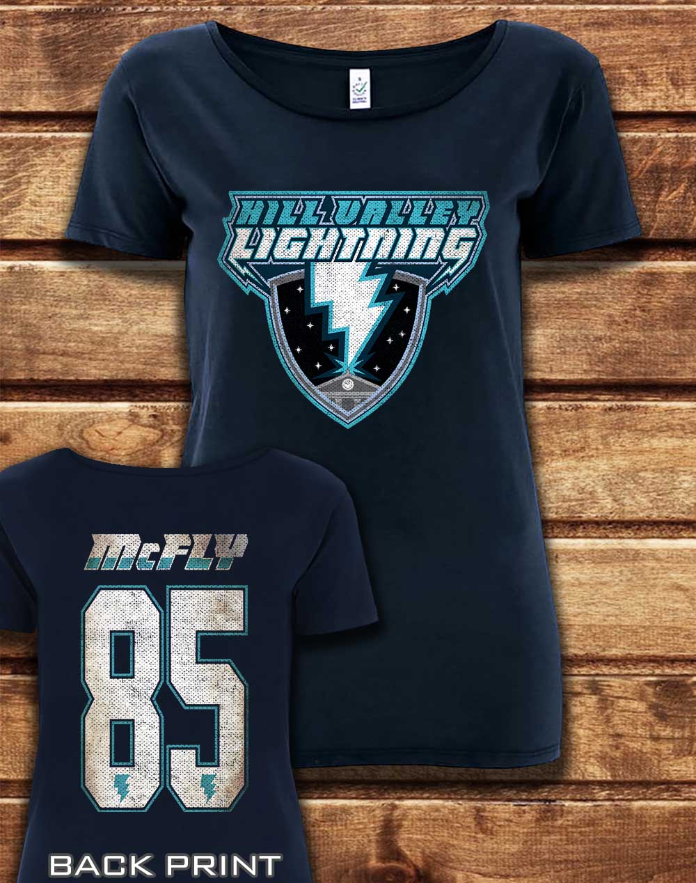 Navy - DELUXE Hill Valley Lightning Organic Scoop Neck T-Shirt