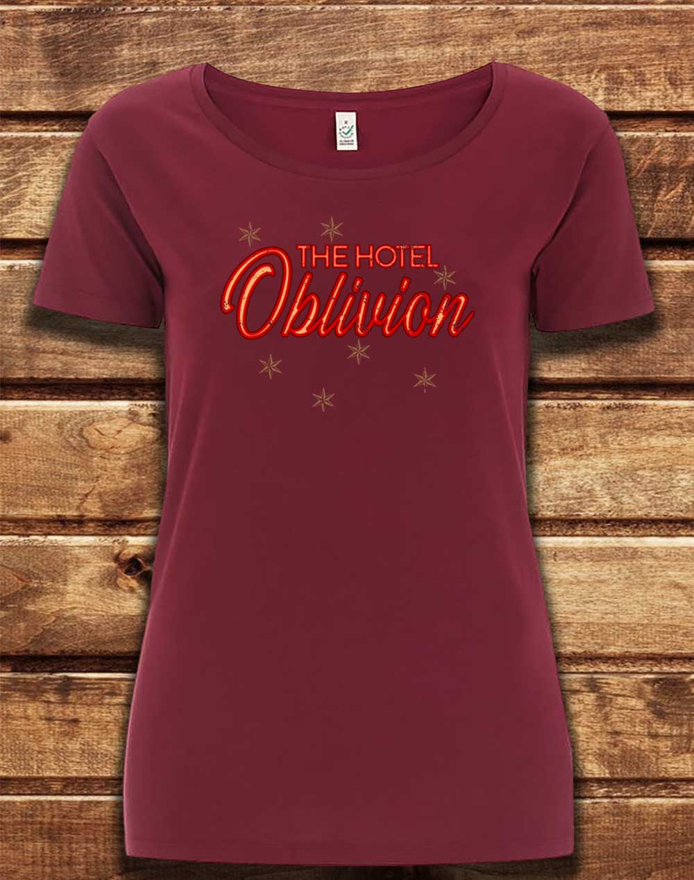 Burgundy - DELUXE Hotel Oblivion Organic Scoop Neck T-Shirt