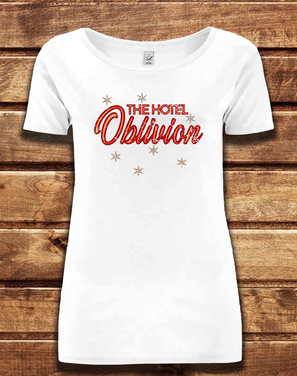 White - DELUXE Hotel Oblivion Organic Scoop Neck T-Shirt