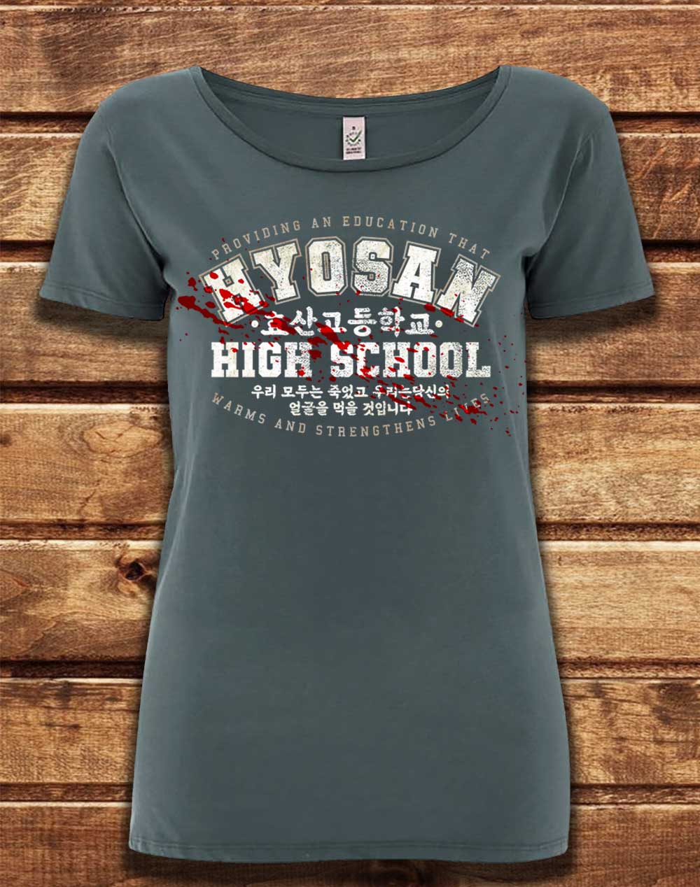 Light Charcoal - DELUXE Hyosan High School Organic Scoop Neck T-Shirt