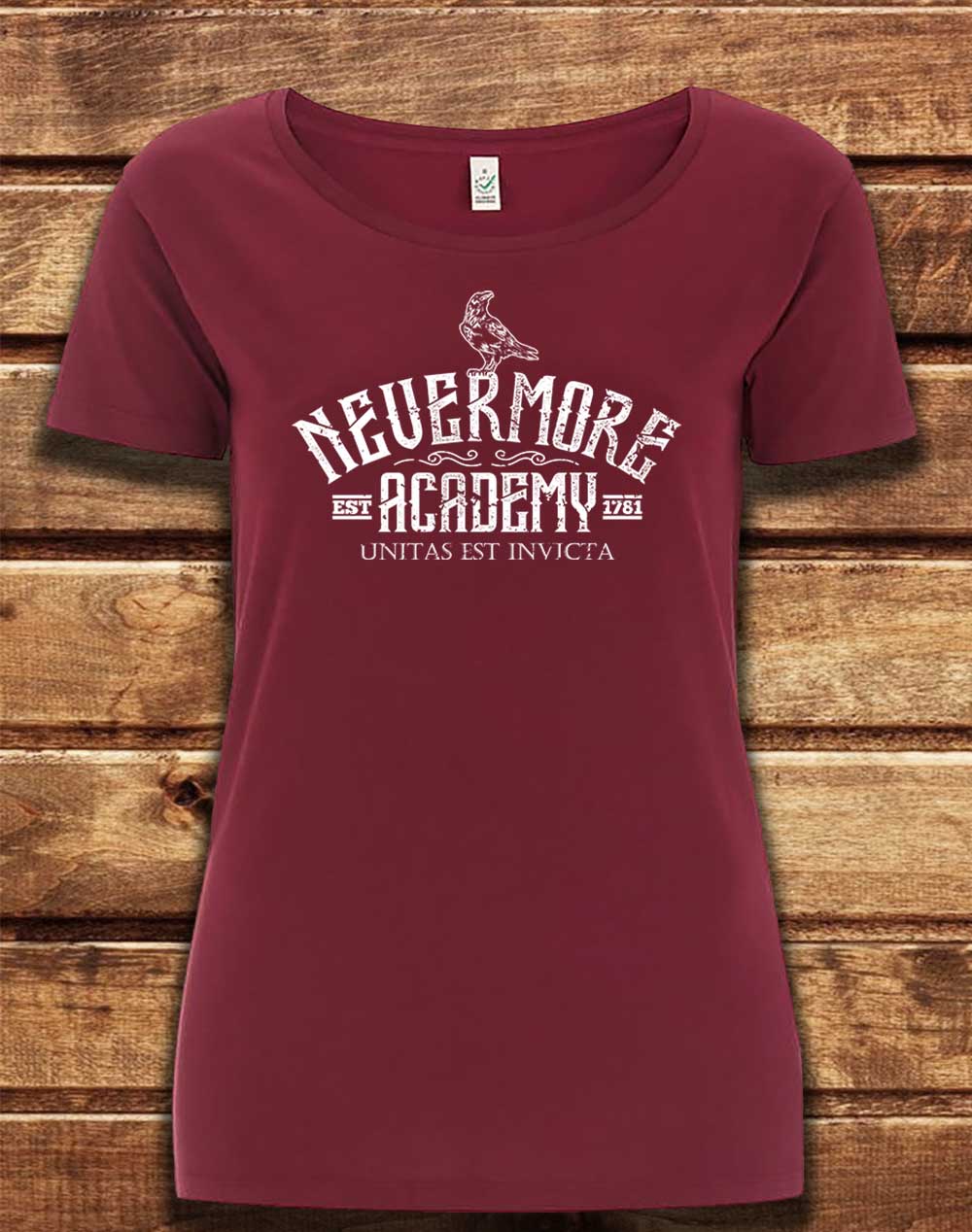 Burgundy - DELUXE Nevermore Academy Organic Scoop Neck T-Shirt